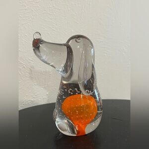 Glass Dog Figurine with Orange Accent
